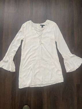Forever 21 White Lace-Up Bell Sleeve Tunic